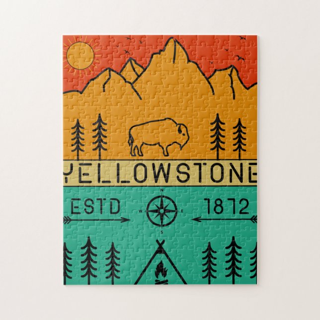 Puzzle Yellowstone National Park Retro Wyoming USA Bison (Vertical)