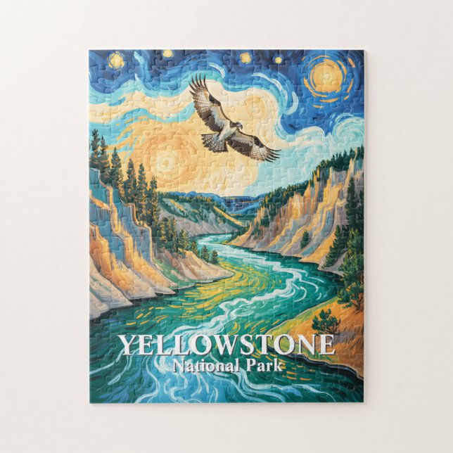 Puzzle Yellowstone National Park River Colorful Bird Art (Vertical)