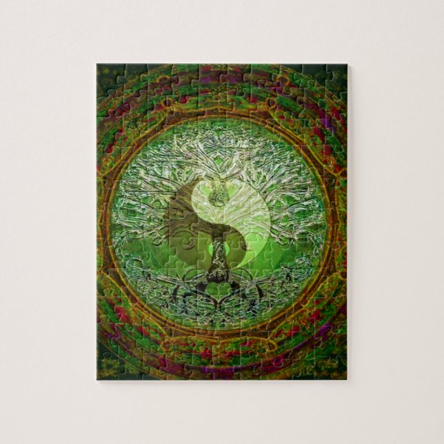Puzzle Yin Yang arbre de vie vert (Vertical)