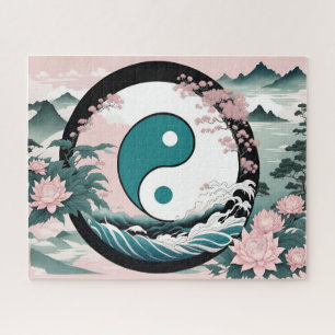 Puzzle Yin Yang, Floral Montagne Rose Sage Turquoise