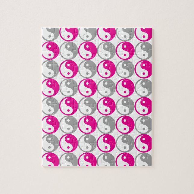 Puzzle Yin yang gris et rose motif (Vertical)
