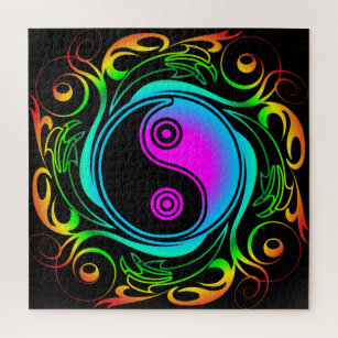 Puzzle Yin Yang Psychedelic Rainbow Tattoo