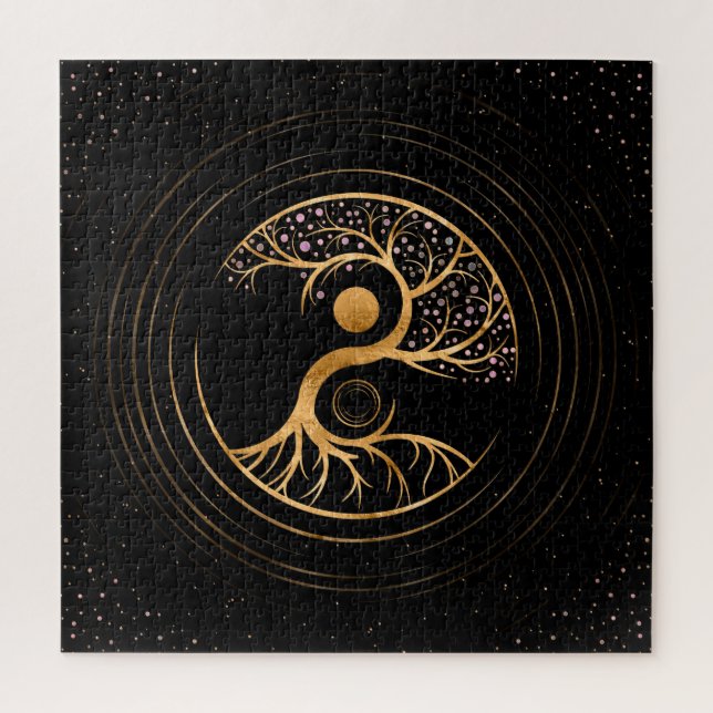 Puzzle Yin Yang Tree of life - Fluorite and Gold (Vertical)