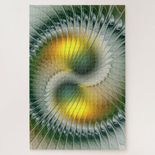 Puzzle Yin Yang Vert Jaune Abstrait Fractal Coloré