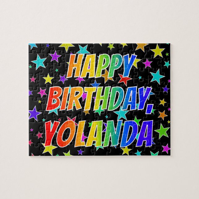 Puzzle "YOLANDA" Prénom, Amusant "HEUREUX ANNIVERSAIRE" (Horizontal)