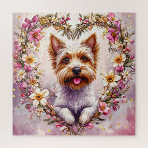 Puzzle Yorkie adorable entouré d'une couronne florale