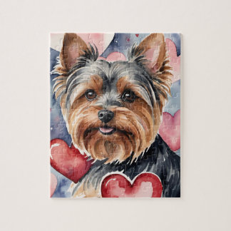 Puzzle Yorkie Dog Pet Portrait Watercolor Valentine