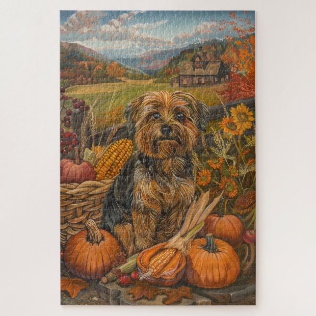 Puzzle Yorkipod Chien automne récolte Thanksgiving (Vertical)