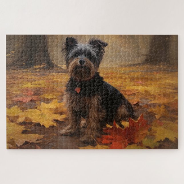 Puzzle Yorkipoo à l'automne Feuilles automne Inspire (Horizontal)