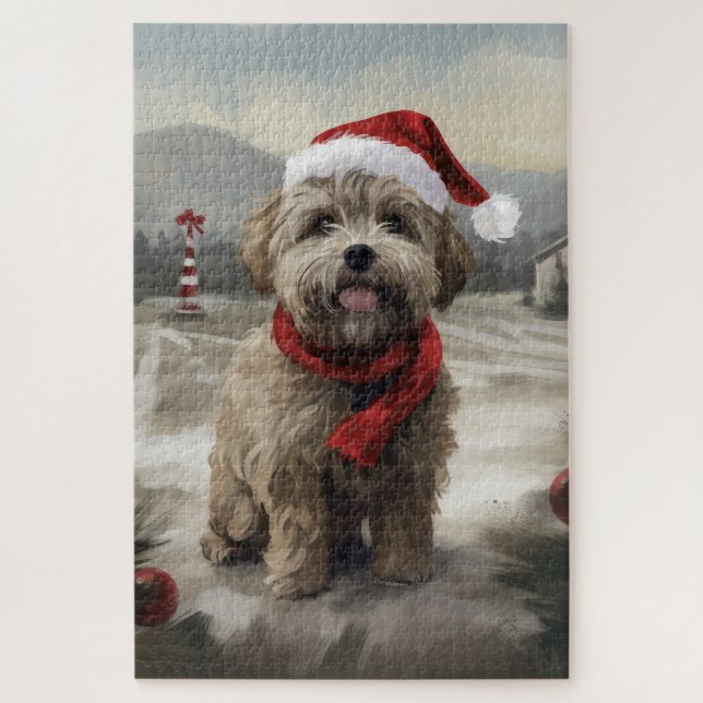 Puzzle Yorkipoo Chien dans la neige Noël (Vertical)