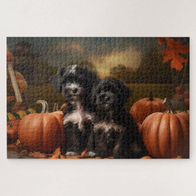 Puzzle Yorkipoo chiot Automne Délice Citrouille (Horizontal)