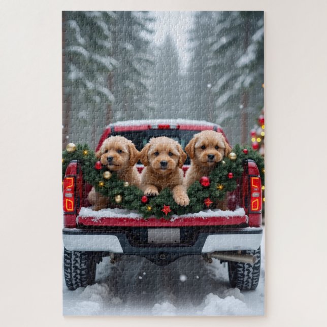Puzzle Yorkipoo Christmas Red Truck Holiday Gift (Vertical)