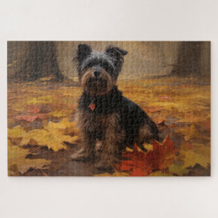 Puzzle Yorkipoo dans les feuilles d'automne tombent inspi