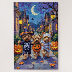 Puzzle Yorkipoo faisant Trick-or-Treat dans des costumes 