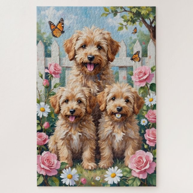 Puzzle Yorkipoo Jardin de Roses Pastel Art (Vertical)