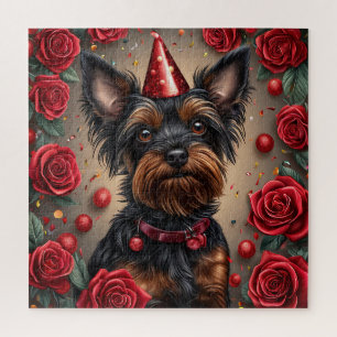Puzzle Yorkshire Terrier Anniversaire Portant un Chapeau
