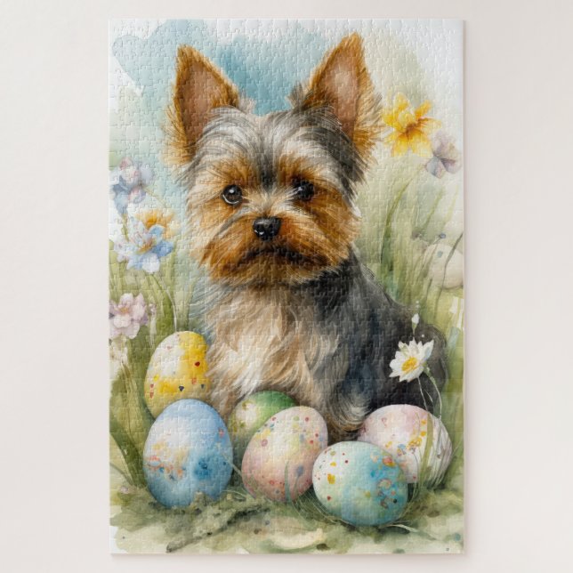 Puzzle Yorkshire Terrier Chien Avec Oeufs De Pâques Vacan (Vertical)