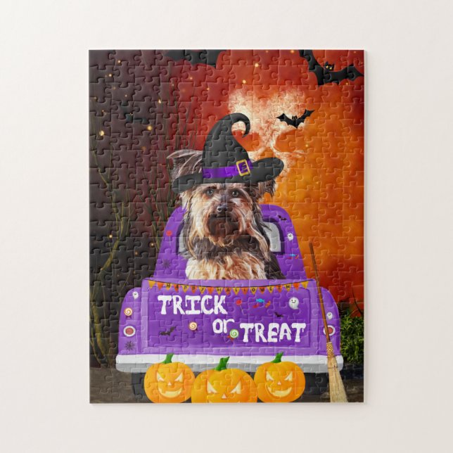 Puzzle yorkshire terrier Chien dans Halloween Camion (Vertical)