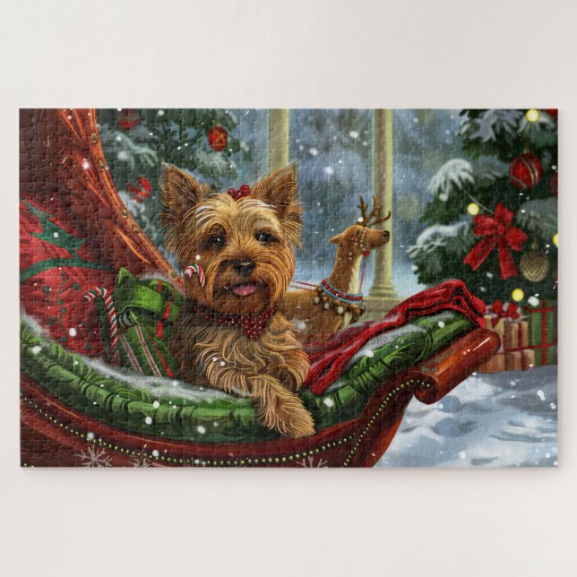 Puzzle Yorkshire Terrier Chien Fête de Noël (Horizontal)