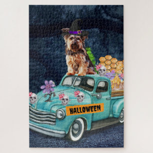 Puzzle Yorkshire Terrier Chien Halloween Camion Nuit Effr