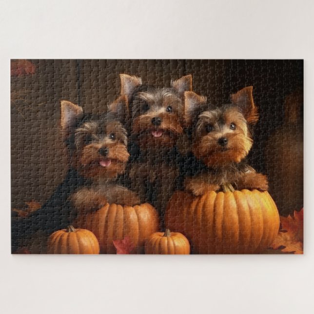 Puzzle Yorkshire Terrier chiot Autumn Delight Citrouille  (Horizontal)