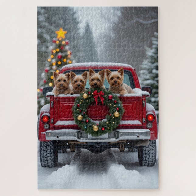 Puzzle Yorkshire Terrier Christmas Red Truck Holiday Gift (Vertical)