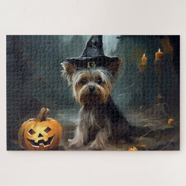 Puzzle Yorkshire Terrier Citrouilles Halloween Épouvantab (Horizontal)