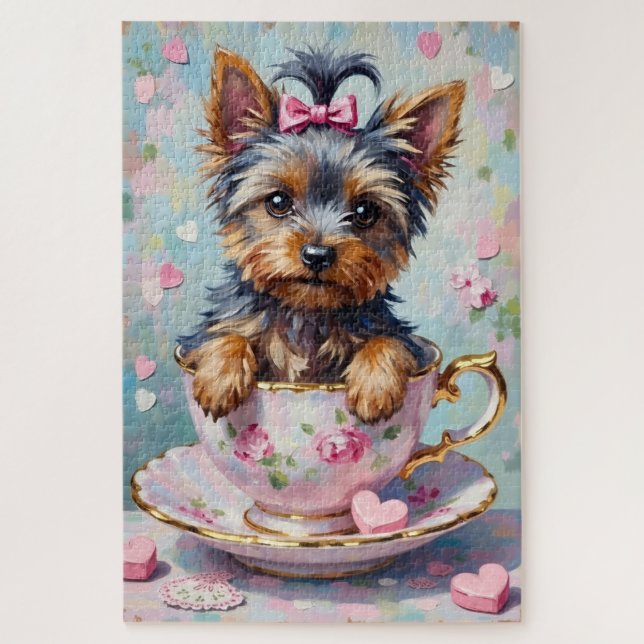 Puzzle Yorkshire Terrier dans un Saint-Valentin de tasse  (Vertical)