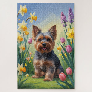 Puzzle Yorkshire Terrier Dog Fleurs de printemps de chien