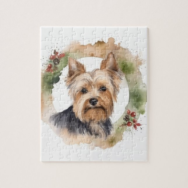 Puzzle Yorkshire Terrier Fête de la couronne de Noël Coup (Vertical)