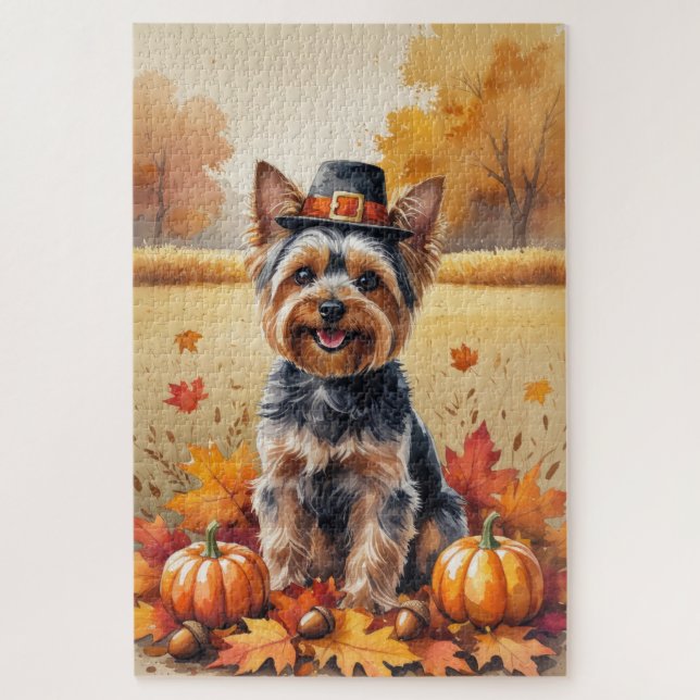 Puzzle Yorkshire Terrier Feuilles d'automne Art de Thanks (Vertical)
