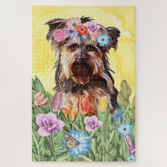 Puzzle Yorkshire Terrier Fleurs de chiens (Vertical)