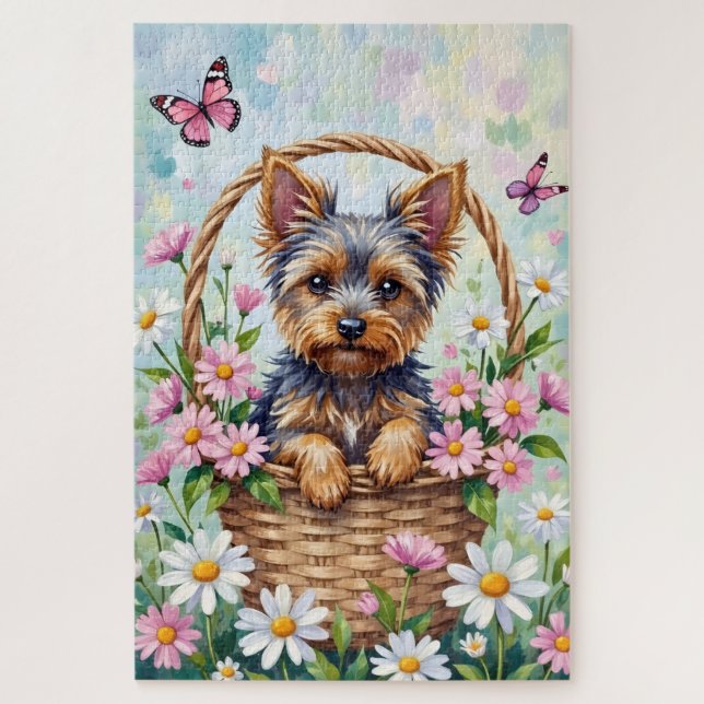 Puzzle Yorkshire Terrier Fleurs de Printemps Chien Mignon (Vertical)