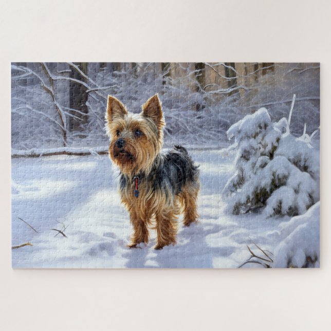 Puzzle Yorkshire Terrier Laissez Tomber la Neige Noël (Horizontal)