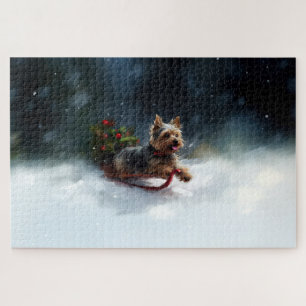 Puzzle Yorkshire Terrier neige de Noël hiver