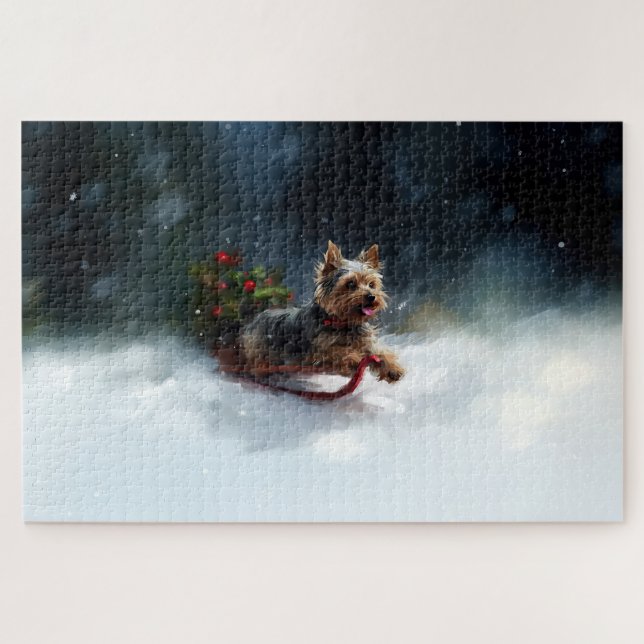 Puzzle Yorkshire Terrier Noël neige hiver (Horizontal)