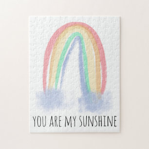 Puzzle You are my sunshine watercolor painted rainbow