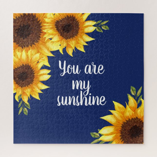 Puzzle You are My Sunshine Yellow Sunflowers Navy Blue (Vertical)