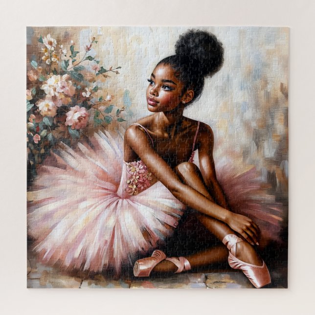 Puzzle Young Black Ballerina in Pink Tutu & Pointe Shoes (Vertical)