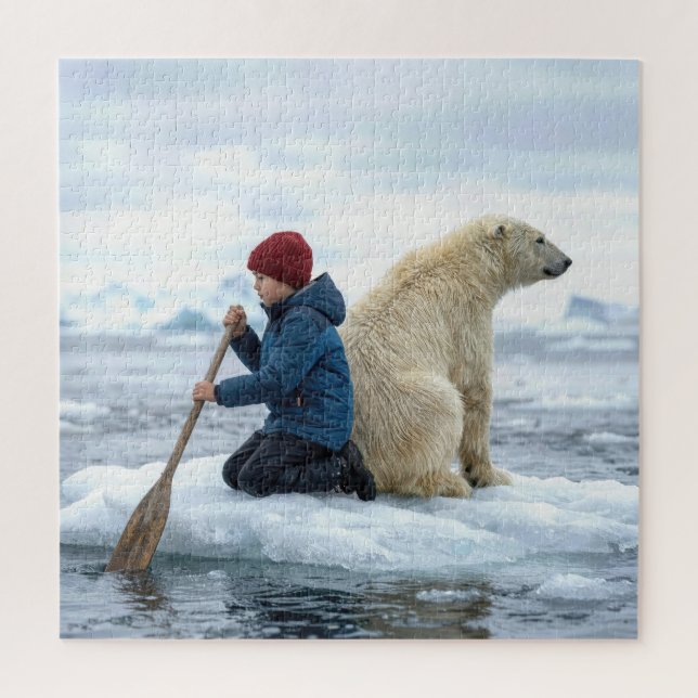 Puzzle Young Boy on Ice Rescuing a Polar Bear (Vertical)