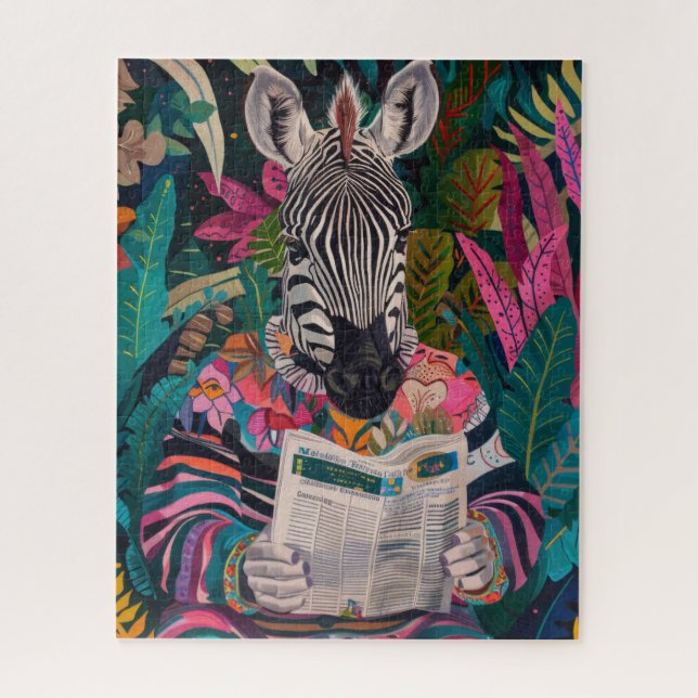 Puzzle Zebra Lecture d'un livre Maximalist Animal Art (Vertical)