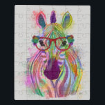 Puzzle Zebra Rainbow Splash<br><div class="desc">Cette impression d'aquarelle présente un portrait coloré d'un zèbre en lunettes orange ornées de fleurs | Par Fab Funky. ID d'image : 192221D</div>