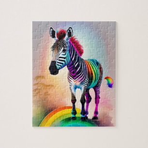Puzzle Zèbre Cute Avec Couleurs Arc-En-Ciel, Zèbre
