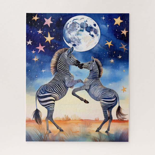 Puzzle Zèbres amoureux dansant au clair de lune (Vertical)