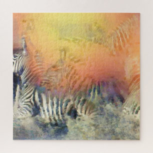 Puzzle Zèbres courant art animalier contemporain pastel
