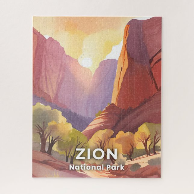 Puzzle Zion National Park | Aquarelle de voyage (Vertical)