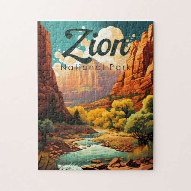 Puzzle Zion National Park Illustration Retro (Vertical)