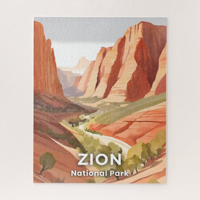 Puzzle Zion National Park | Travel Watercolor Valley (Vertical)