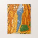 Puzzle Zion National Park Utah The Narrows Vintage<br><div class="desc">Design d'illustration vectorielle de Sion. Le parc est une réserve naturelle du sud-ouest de l'Utah qui se distingue par les falaises rouges abruptes de Zion Canyon.</div>