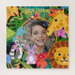 Puzzle Zoo Wild Animal Jungle Safari Kids Birthday<br><div class="desc">Cute Colorful Jungle Safari Animals Kids Photo Wild One Birthday Gender Neutral design. This is a cute wildlife theme design with jungle animals that can be customized by adding kid's name and photo. It is a decorative photo frame suitable for gifting on kid's birthday, first day at school, Christmas etc....</div>